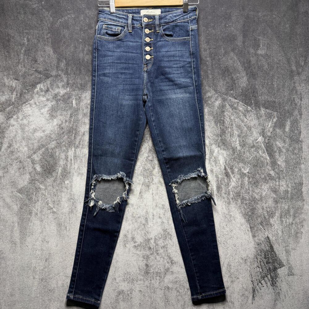 KanCan Signature Jeans Womens 25 Blue High Rise Skinny Distressed Button Fly